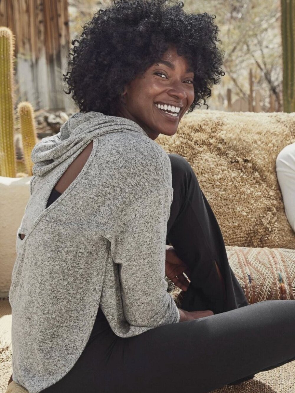 ATHLETA  Lombard Cutout Racerback Long Sleeve Hoodie Gray Size Large